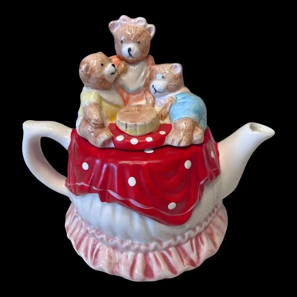 Teddy Bear Picnic Momma Cubs Sweet Collectible Tea Pot‎ Vtg Nursery Baby Decor